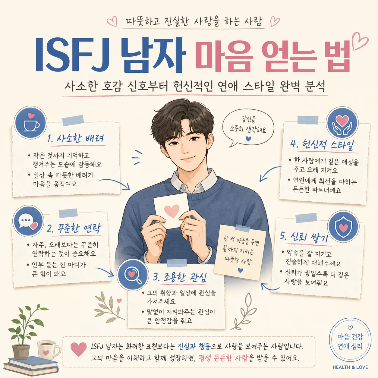 글의 ISFJ 남자 마음 얻는 법 사소한 호감 신호부터 헌신적인 연애 스타일 완벽 분석 이미지